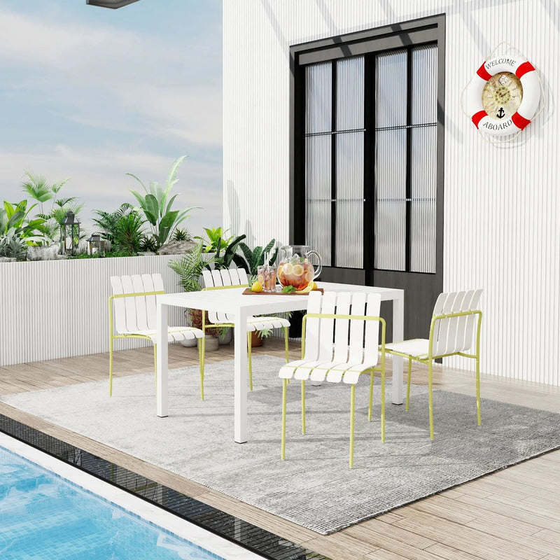4 Piece Set Of Modern Color Block Designed Single Chairs With Long Table by Unique Piece Furniture