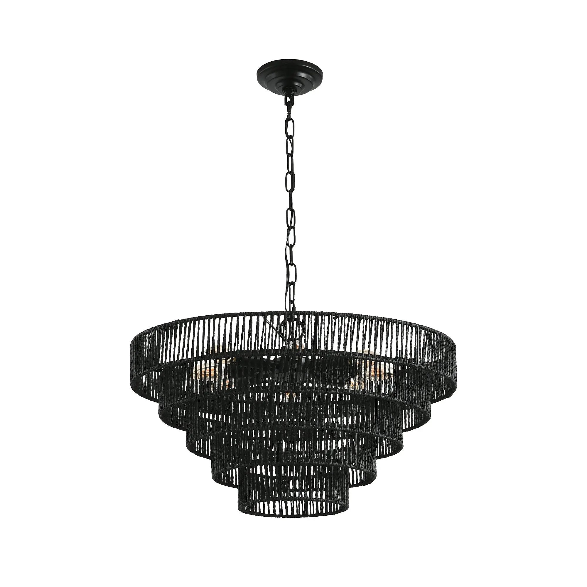 24' Rustic 5-Tier Black Hemp Rope Pendant Light Chandelier by HouseOfZazla