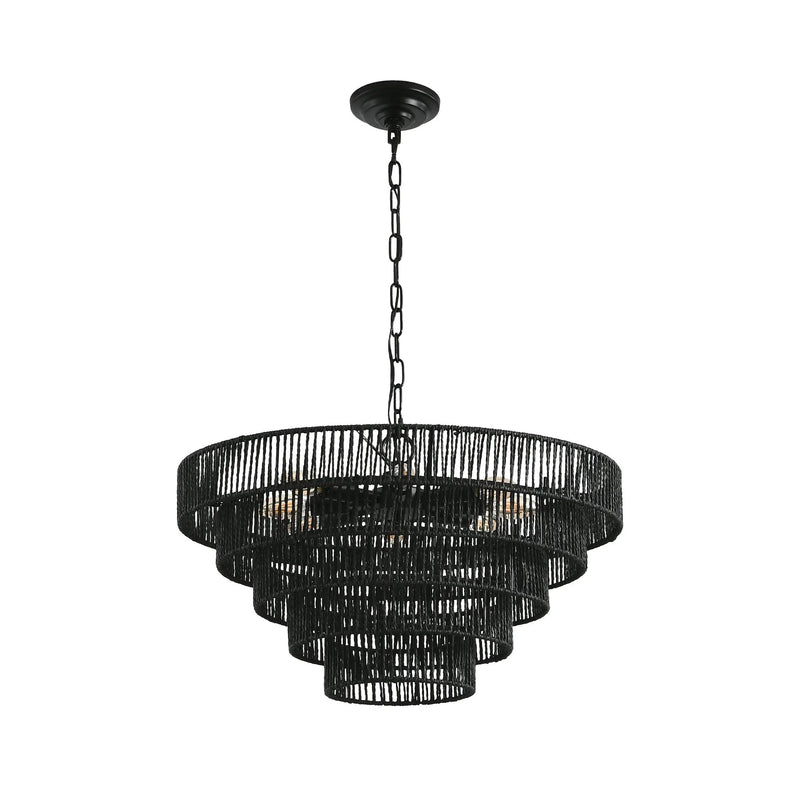 24' Rustic 5-Tier Black Hemp Rope Pendant Light Chandelier by HouseOfZazla