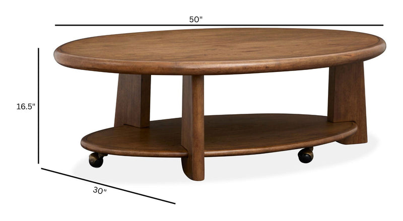 Tanner - Oval Cocktail Table With Casters - Tawny Brown, photo 5 of 7