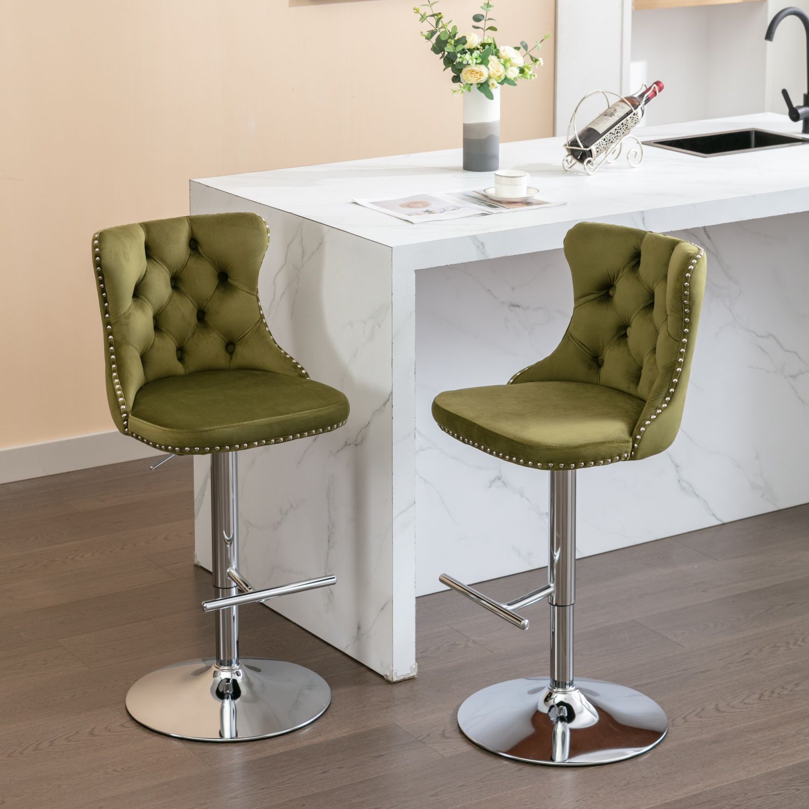 Swivel Adjustable Height Barstools Set of 2 by HouseOfZazla