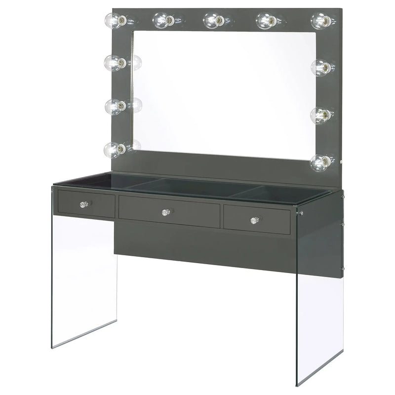 Afshan 3-drawer Vanity Set with Lighting Grey High Gloss by Unique Piece Furniture