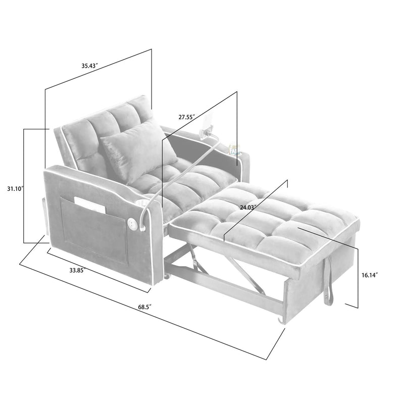 Convertible Sleeper Chair Sofa Bed Adjustable Pull Out Sleeper Chair Bed Multi-Pockets Folding Sofa Bed For Living Room Bedroom Small Space, 3 In 1 Sofa Bed by HouseOfZazla