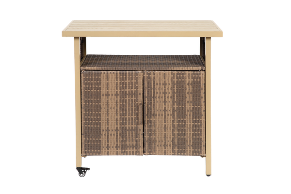 Outdoor Wicker Bar Cart with Wheels