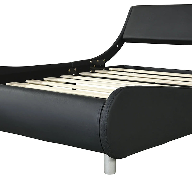 Queen Size Upholstered Platform Bed Frame With LED Lighting, Curve Design, Slat Support, No Box Spring Needed - Black by HouseOfZazla