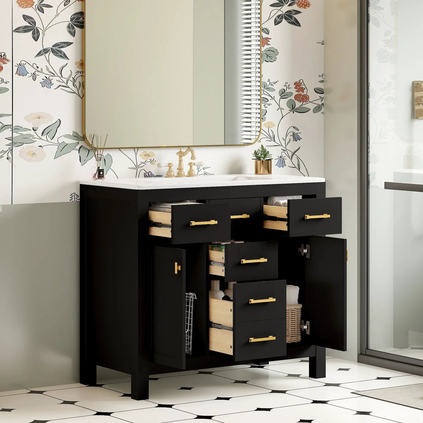 Bathroom Vanity With Sink Combo Set, Modern Bathroom Cabinet With 4 Drawers by HouseOfZazla