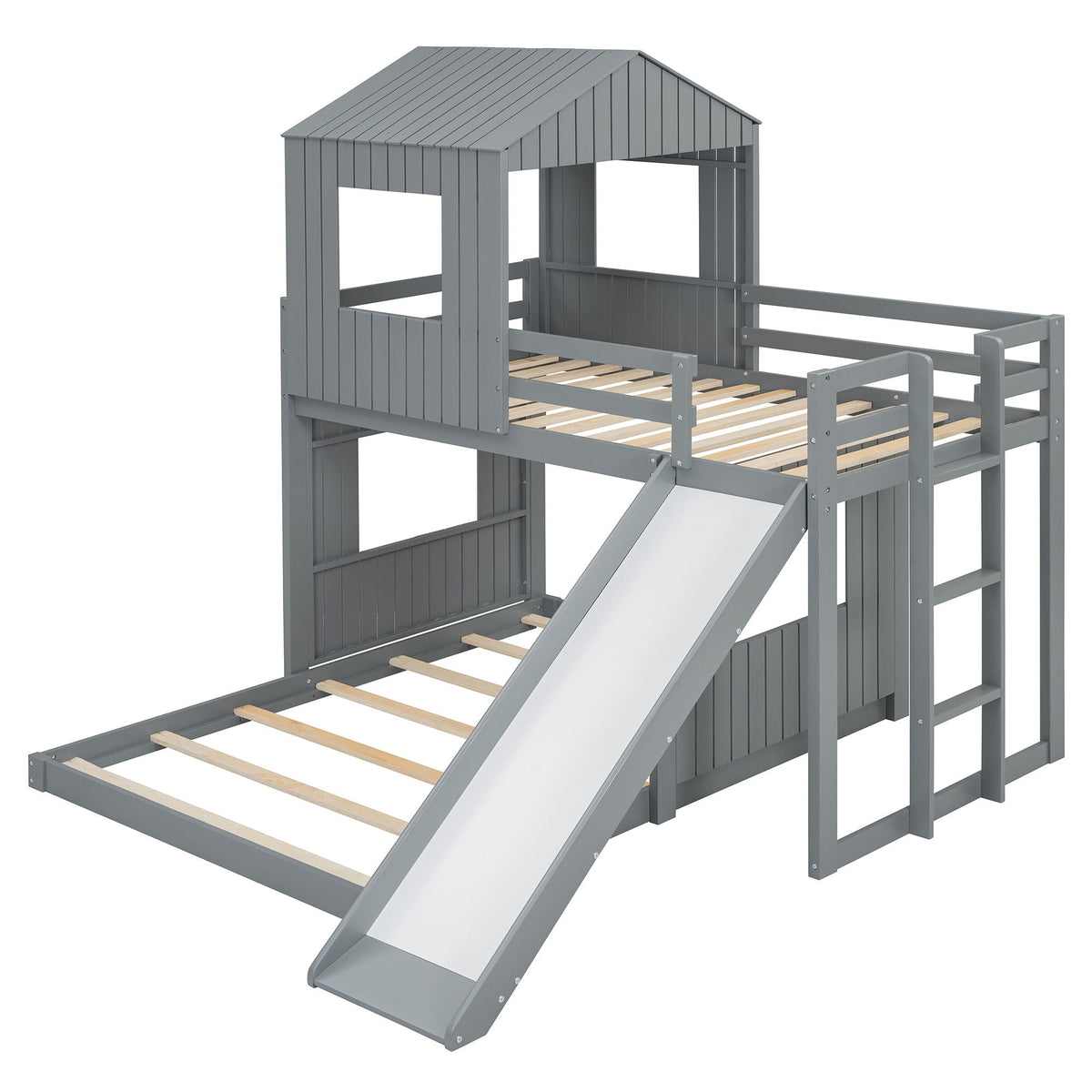 Loft Bunk Bed With Playhouse, Farmhouse, Ladder, Slide And Guardrails, photo 17 of 21