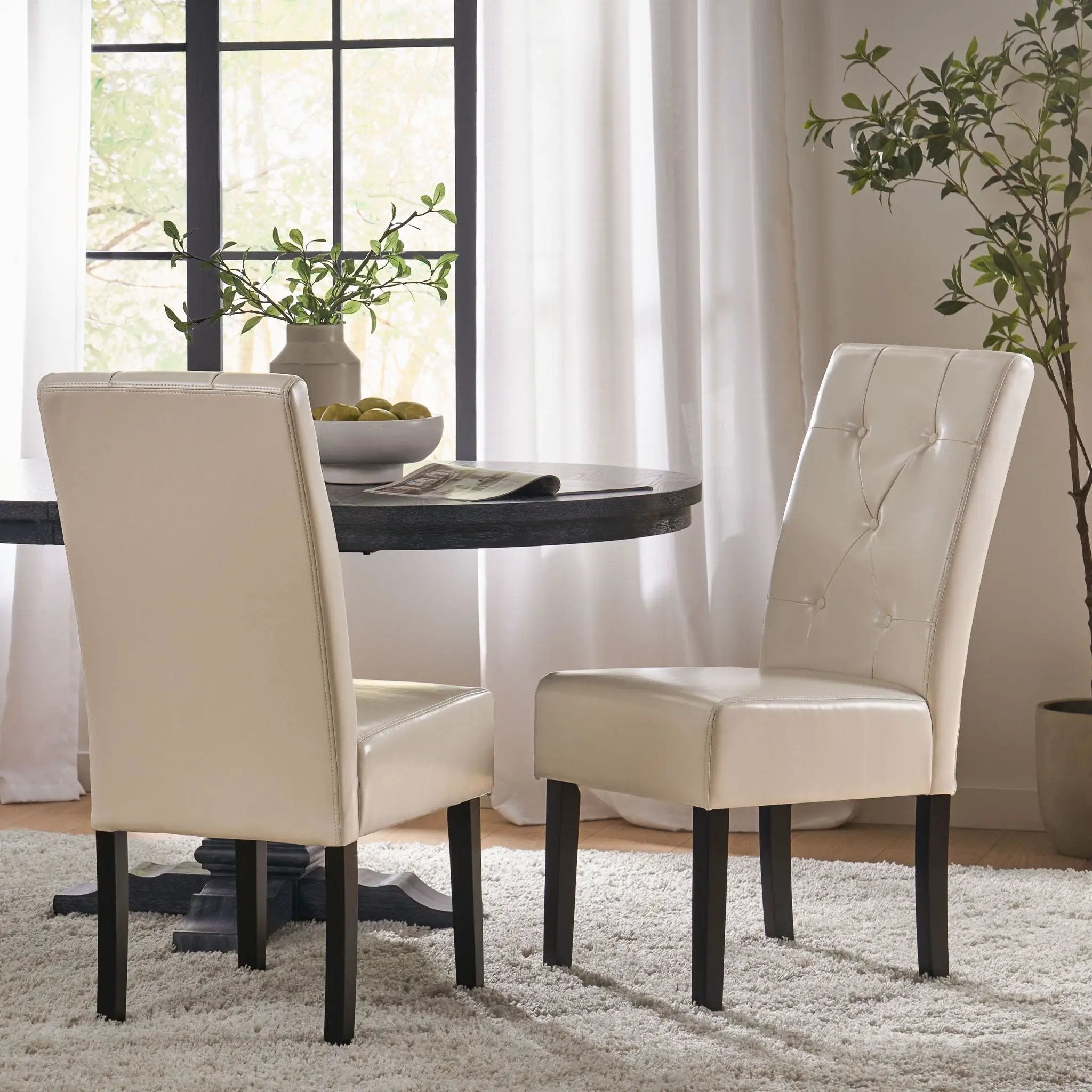 Carter 5 Tuft Dining Chair With Button Tufted Backrest And Espresso Legs - Ivory by HouseOfZazla