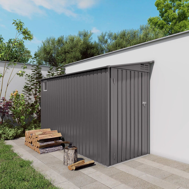 Lean To Shed With Windows, Tool House With Sloping Roof With 2 Vents And 1 Side Open Door For Backyard - Gray by HouseOfZazla