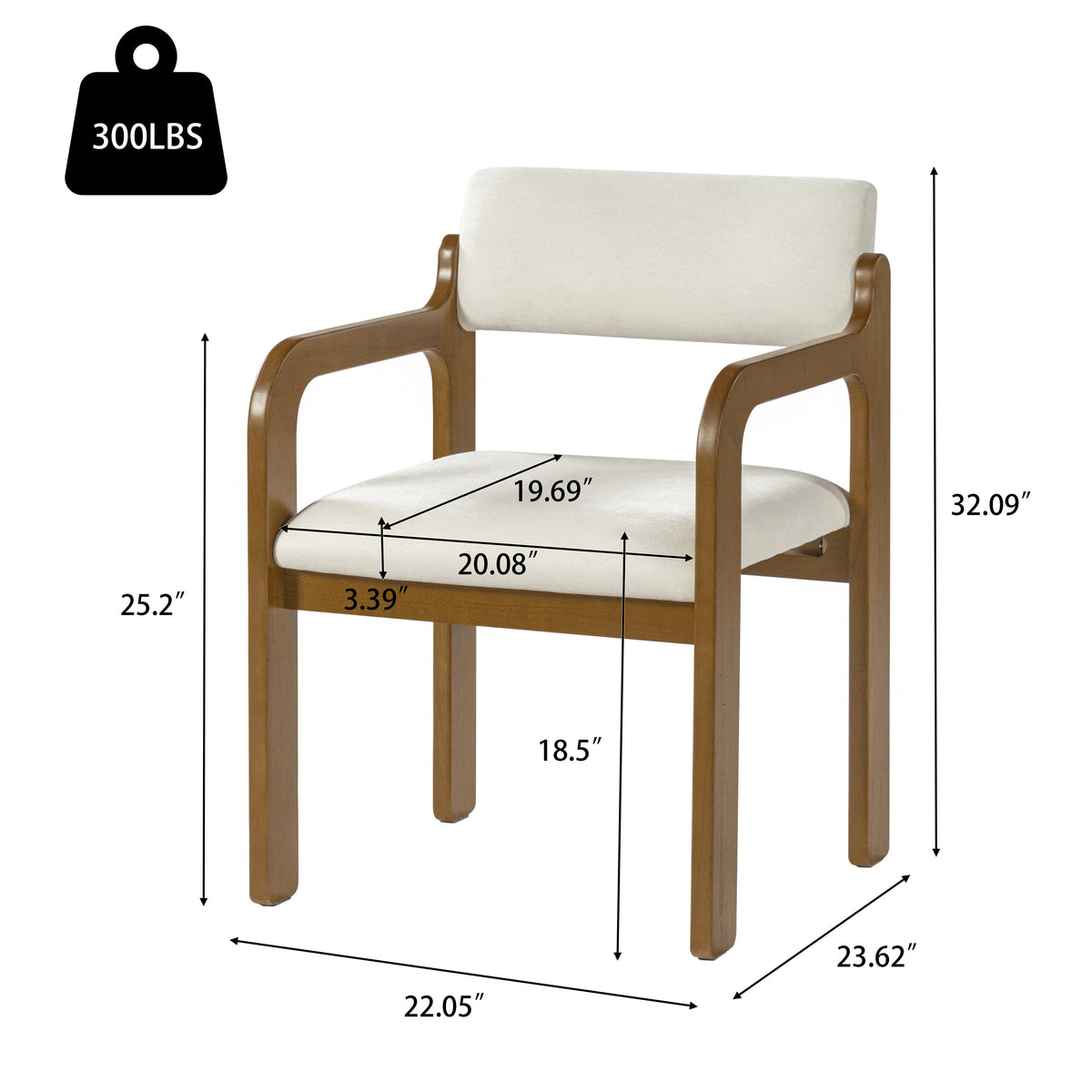 Modern Rubber Wood Dining Chairs with Upholstered Seat and Armrests - Set of 2, photo 3 of 10