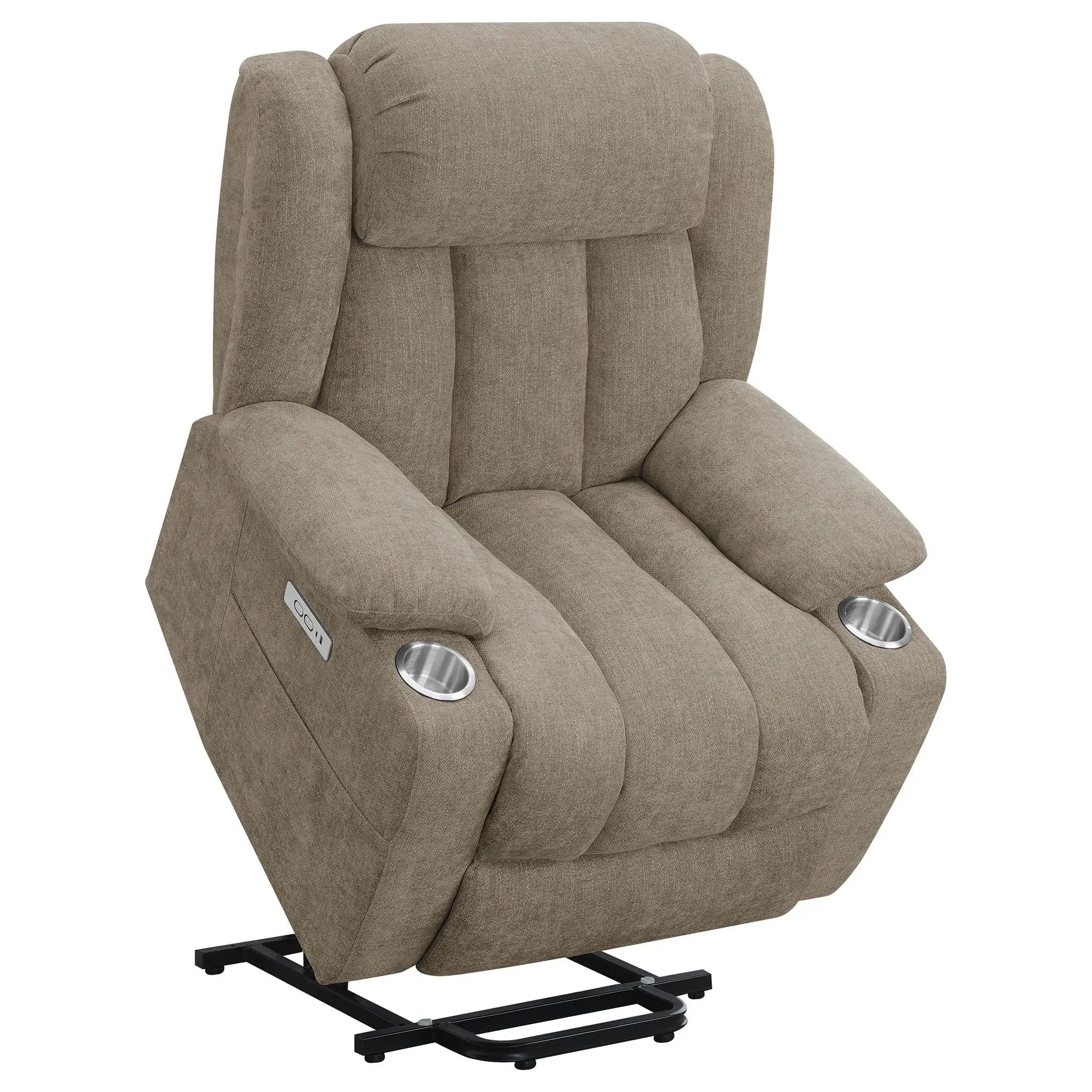Houston Upholstered Power Lift Recliner Chair Camel by Unique Piece Furniture