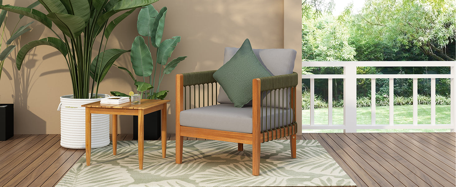Acacia Wood Outdoor Club Chair with Handwoven Rope Accents by HouseOfZazla