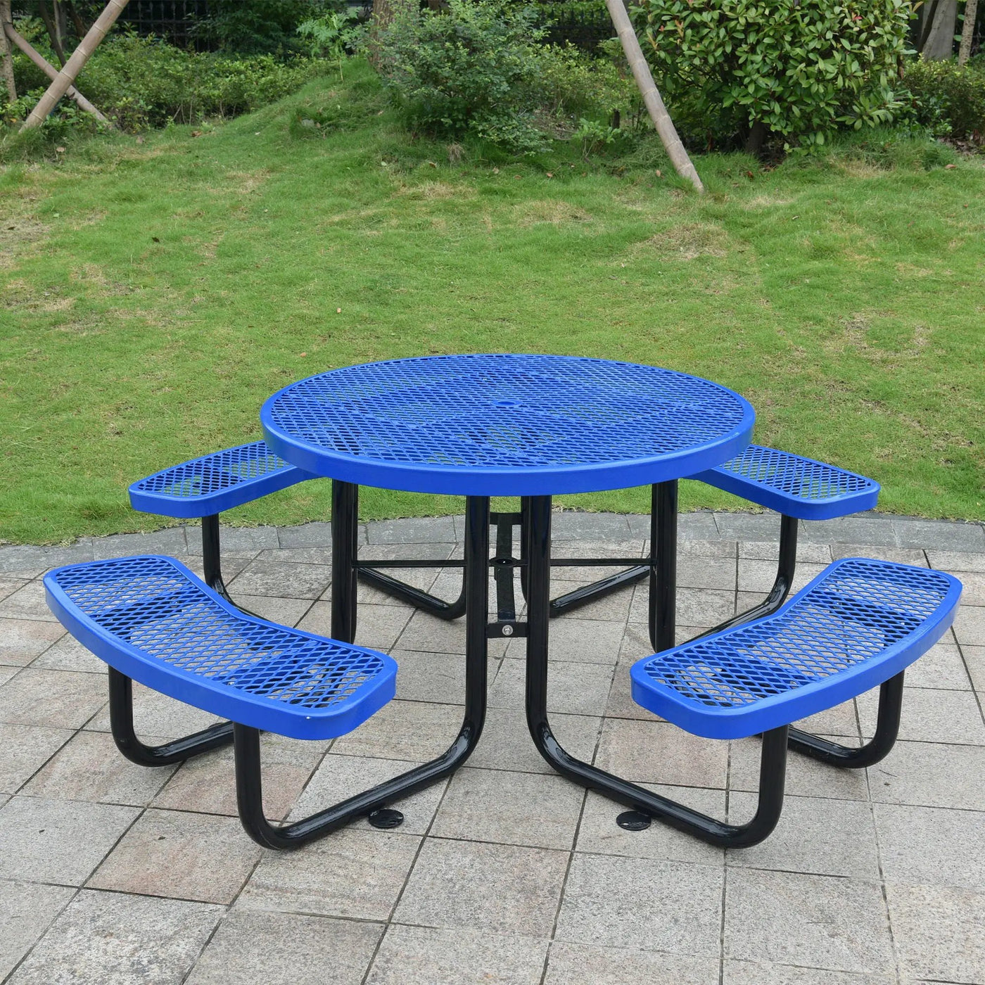 Round Outdoor Steel Picnic Table With Umbrella Pole by Unique Piece Furniture