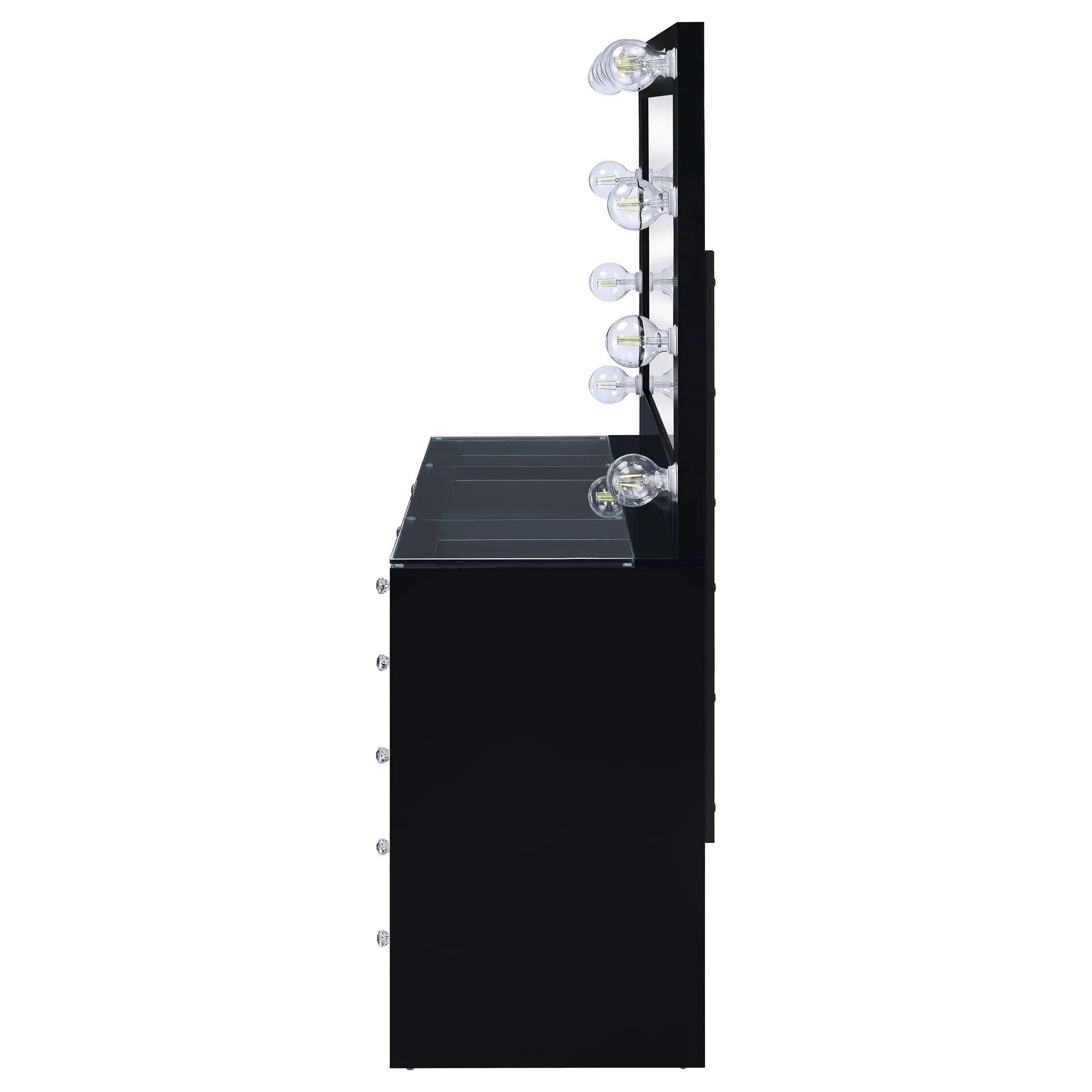 Acena 7-drawer Vanity Set with Lighting Black High Gloss by Unique Piece Furniture