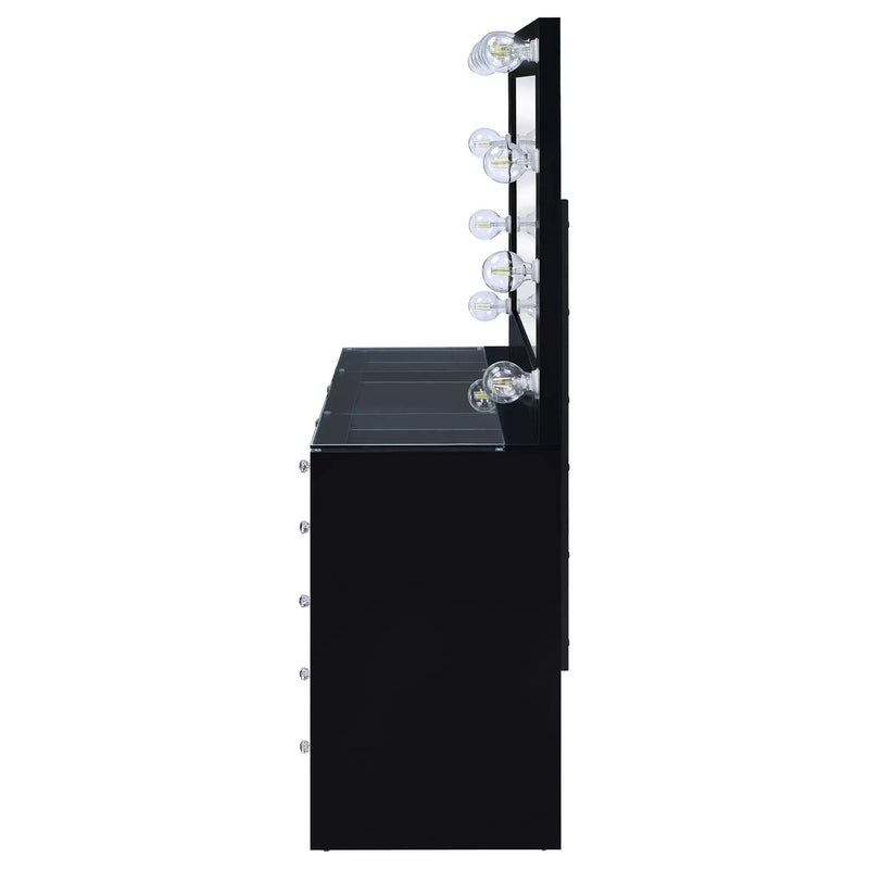 Acena 7-drawer Vanity Set with Lighting Black High Gloss by Unique Piece Furniture