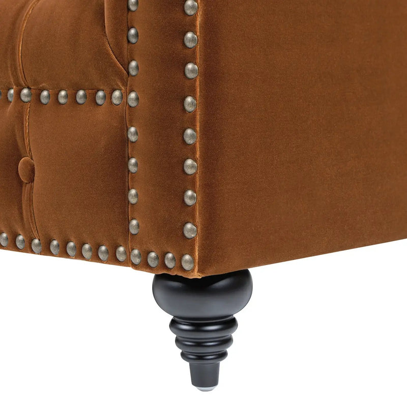 Alto 88' Tufted Chesterfield Sofa, Burnt Orange Performance Velvet by HouseOfZazla