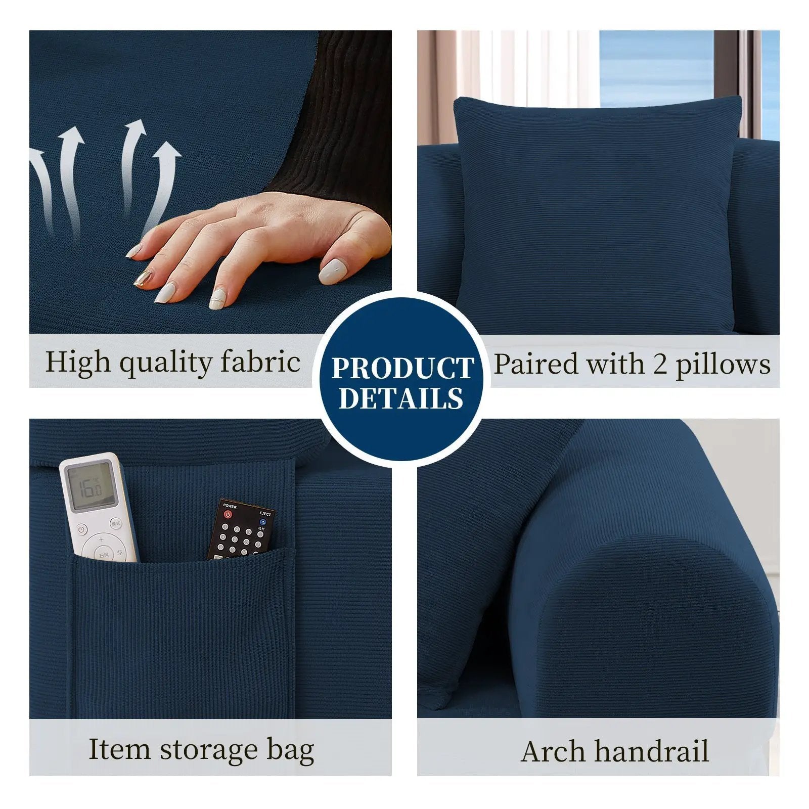 Spring Sofa with High-Quality Fabric, Pillows & Storage in Blue by HouseOfZazla