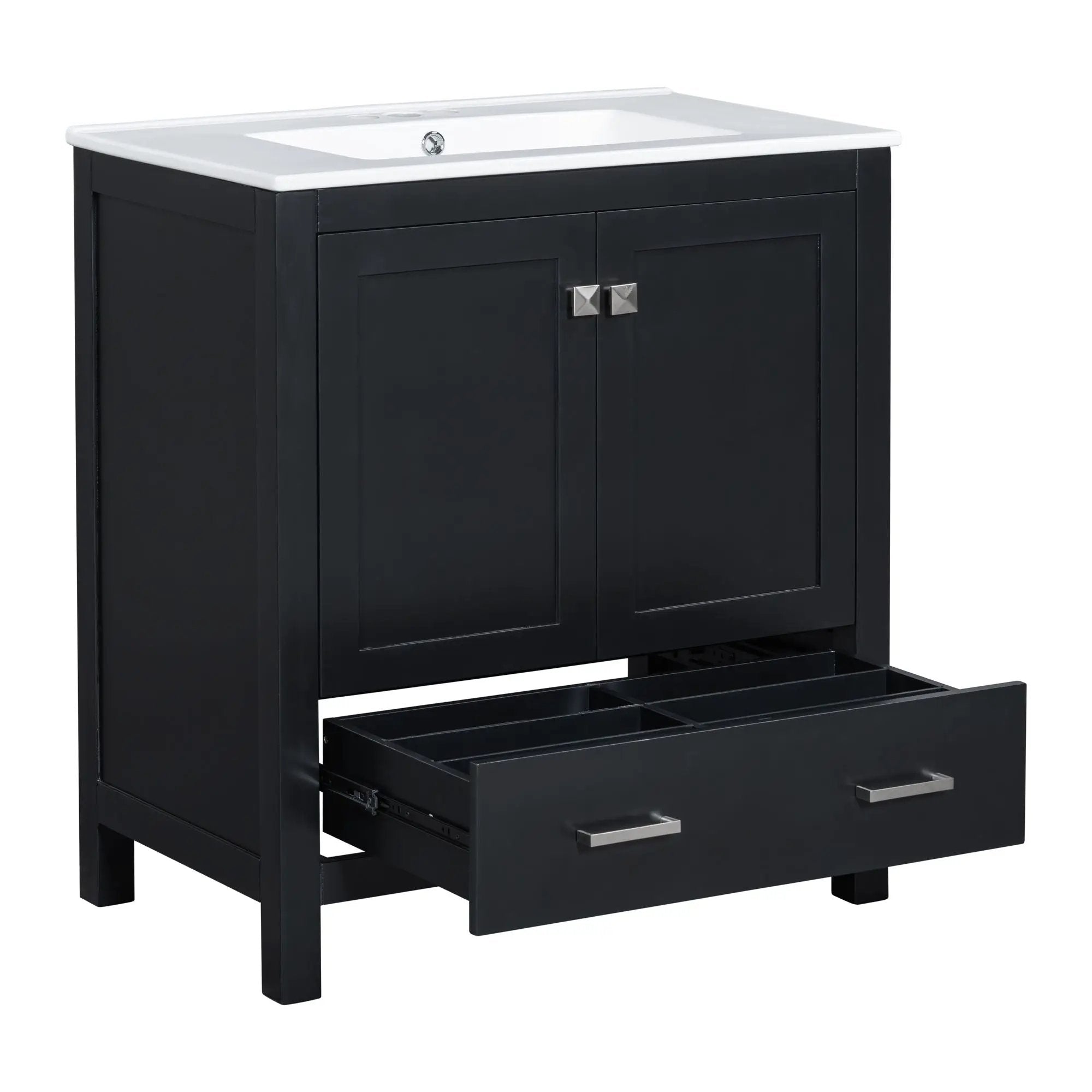 Bathroom Vanity With Single Sink, Combo Cabinet Undermount Sink, Bathroom Storage Cabinet With Two Doors And A Drawer, Soft Closing, Multifunctional Storage, Solid Wood Frame by HouseOfZazla