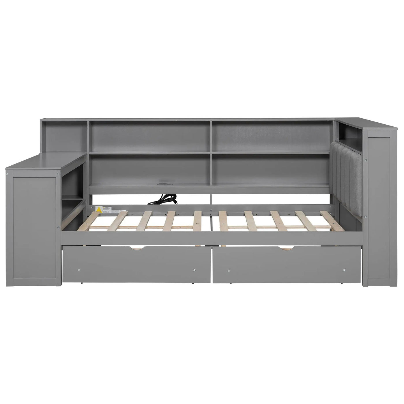 Platform Bed With Storage Shelves, Drawers, Charging Station, LED, Desk by HouseOfZazla