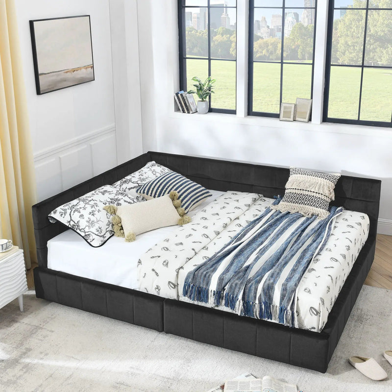 Mid-Century Storage Upholstered Tufted Bed Frame With Backrest And Armrests by Unique Piece Furniture