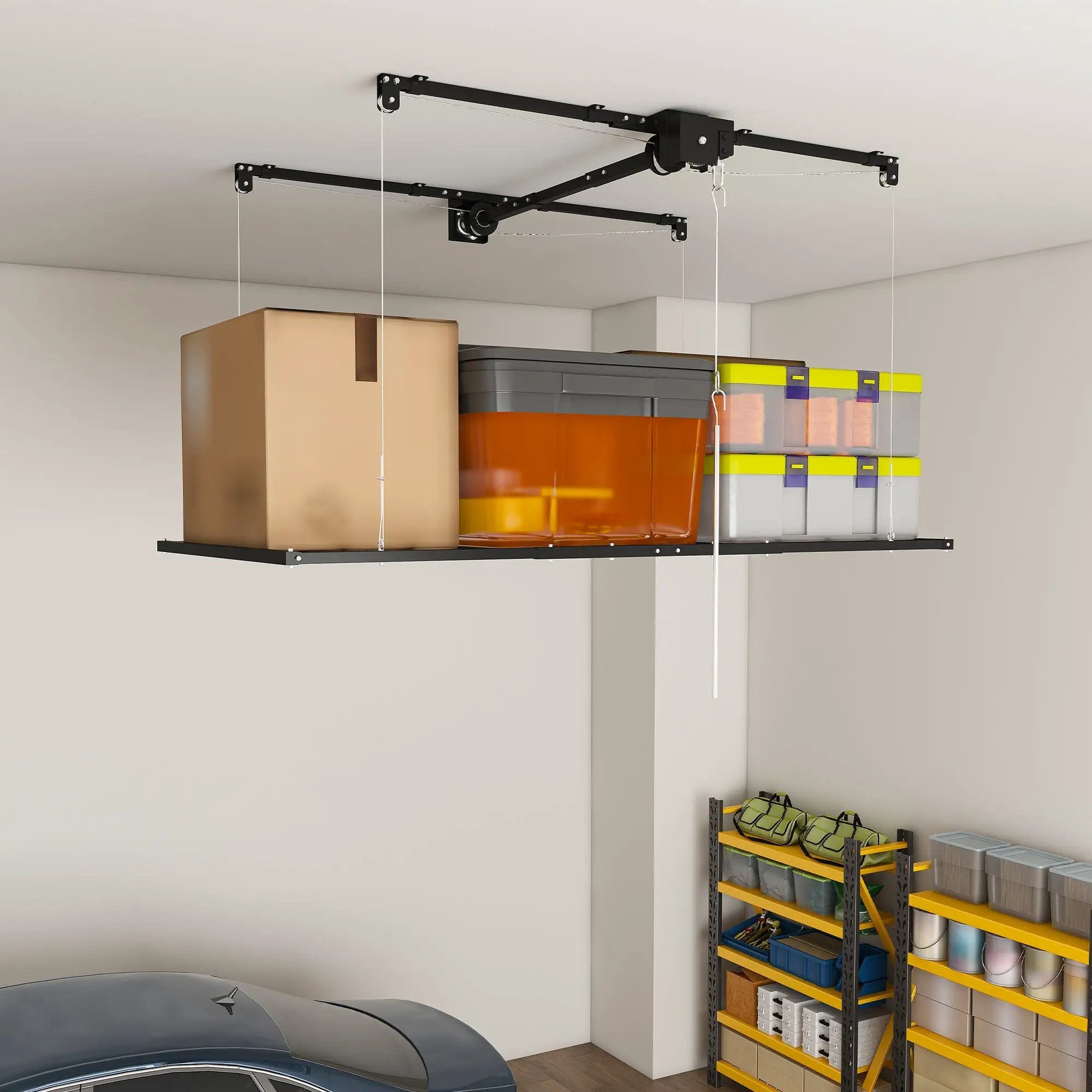 Black Overhead Garage Storage Rack 3x6 FT for High Ceilings by HouseOfZazla