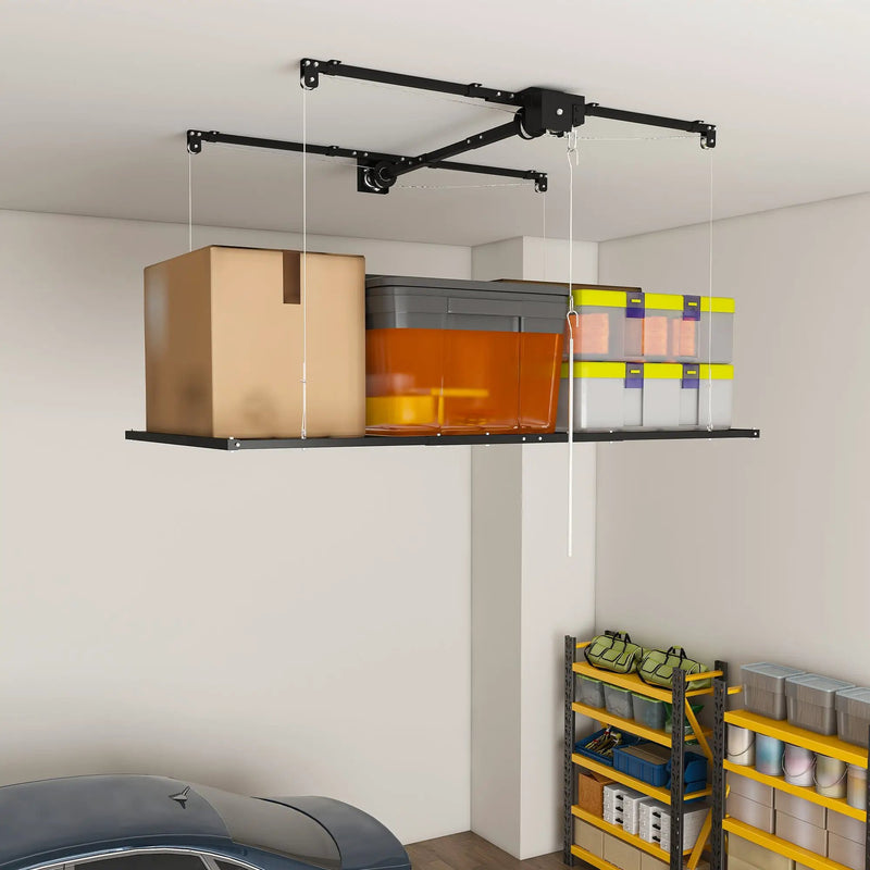 Black Overhead Garage Storage Rack 3x6 FT for High Ceilings by HouseOfZazla