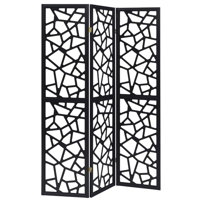 Nailan 3-Panel Room Divider Folding Screen Black Open Mosaic by Unique Piece Furniture