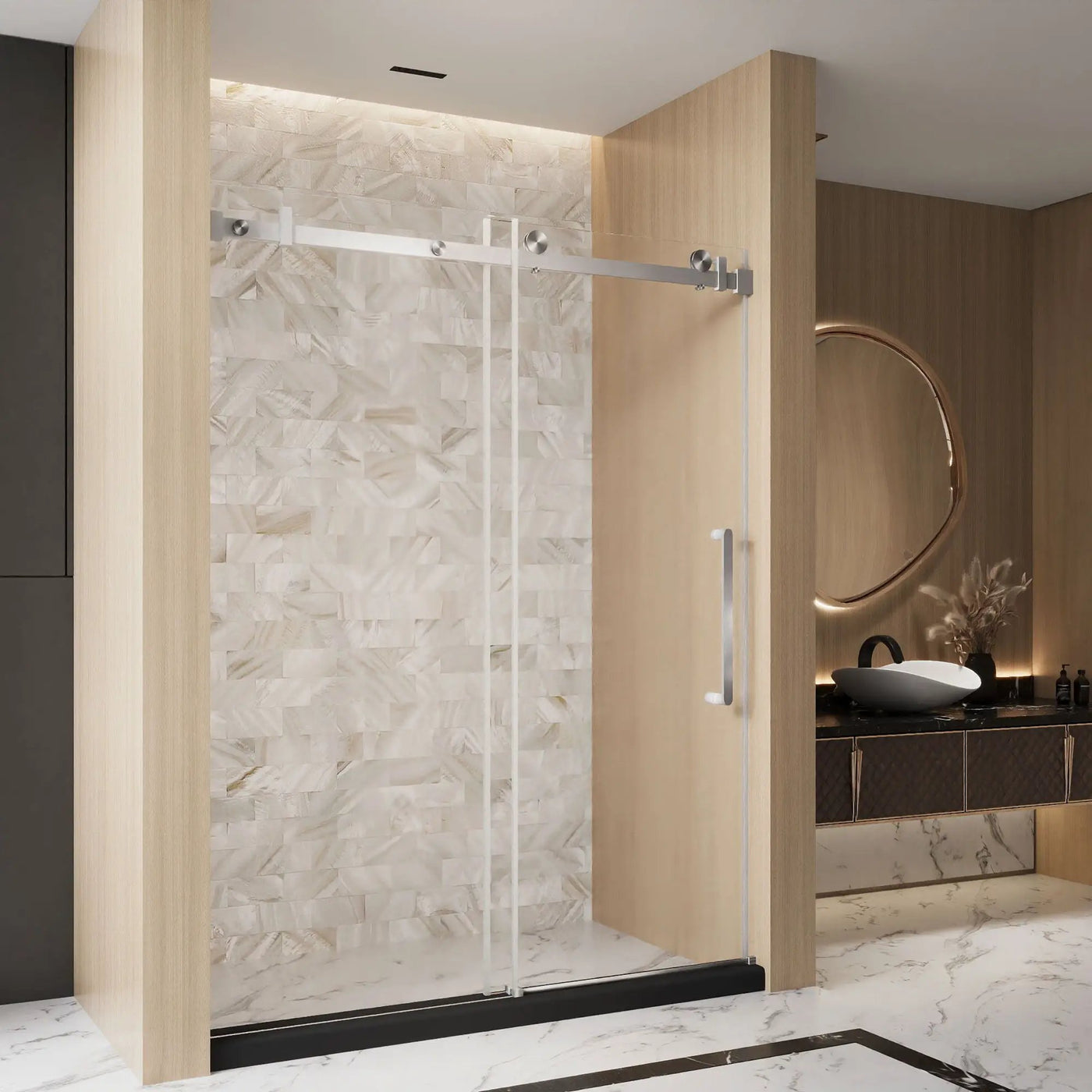 Frameless Single Sliding Shower Door & Handle And Square Tube Track by HouseOfZazla