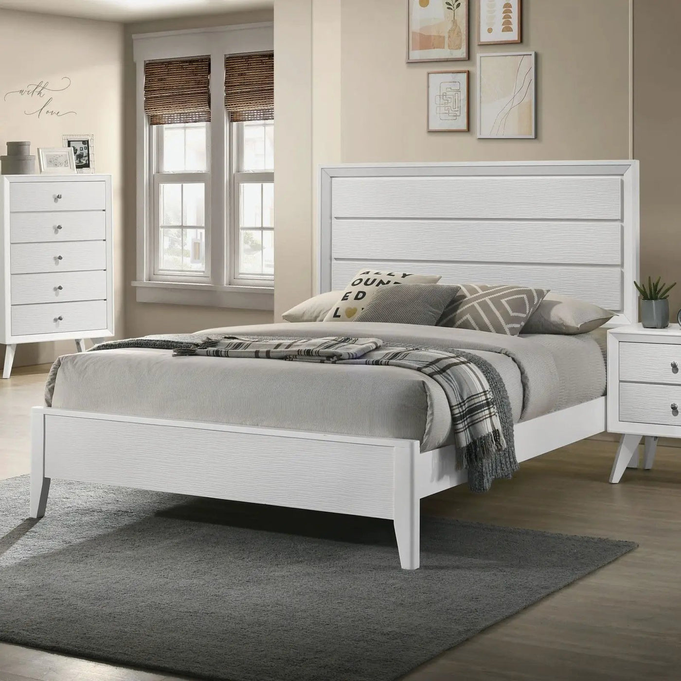 3 Piece Contemporary Bed Set With Wave Texture Panels And Angled Legs by HouseOfZazla