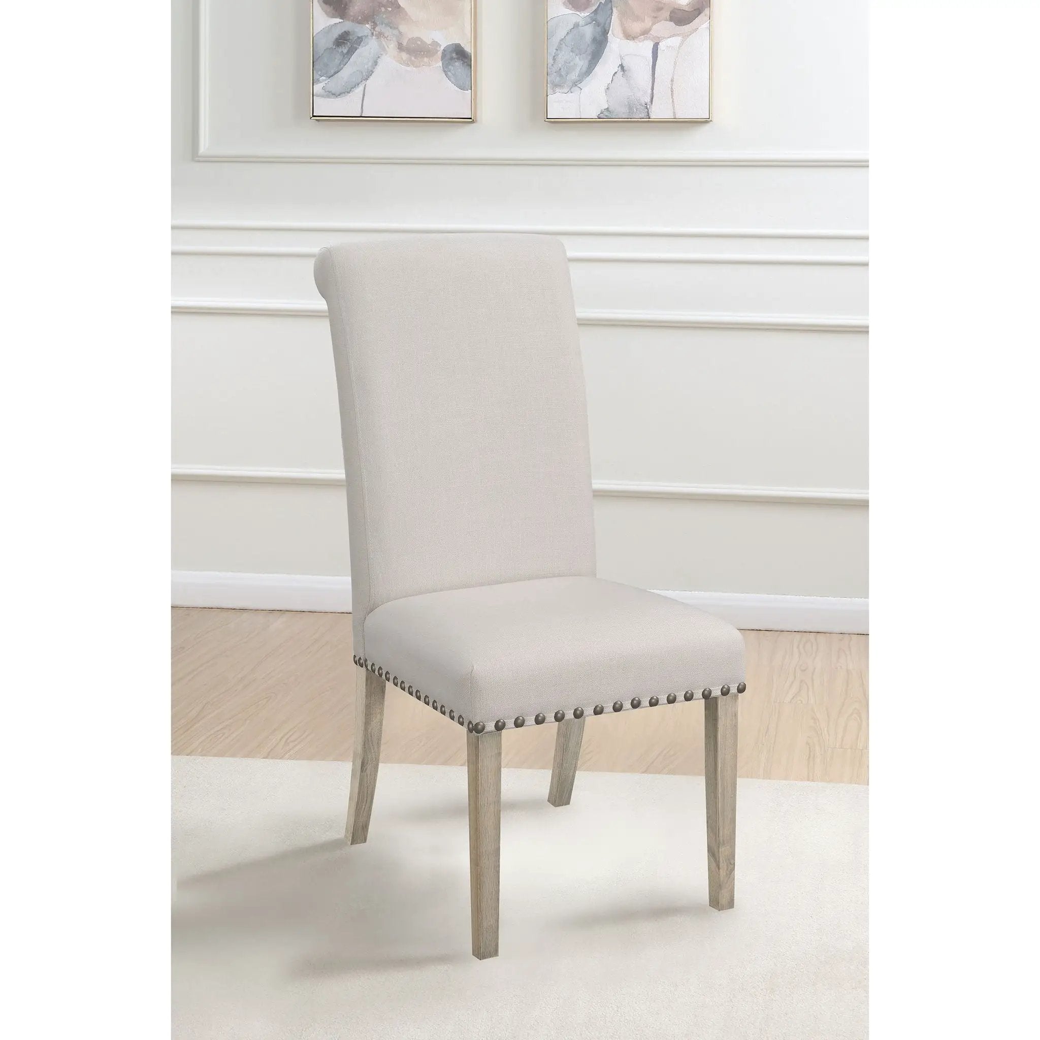 Upholstered Dining Chair With Rolled Edge Seat Back (Set of 2) - Beige by HouseOfZazla