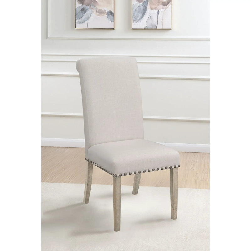 Upholstered Dining Chair With Rolled Edge Seat Back (Set of 2) - Beige by HouseOfZazla