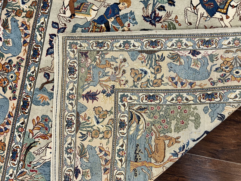 Persian Kashan Pictorial Rug 4.6 x 7, Hunting Scene, Signed by Masterweaver, Animal Pictorials, Rare, Handmade, Wool, Vintage, Very Fine by Jewel Rugs