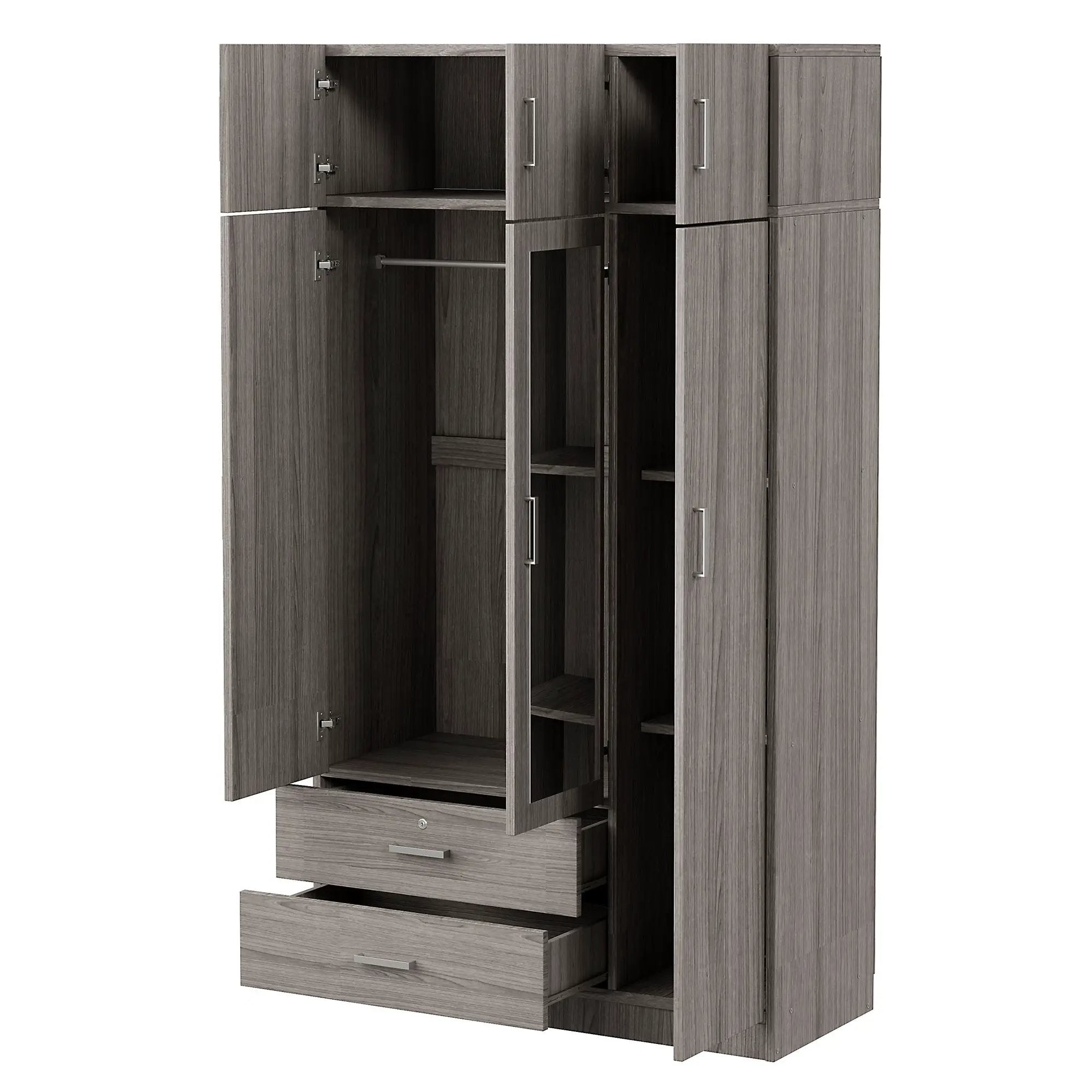 Modern 3 Door Mirror Wardrobe With 2 Drawers And Top Cabinet by HouseOfZazla