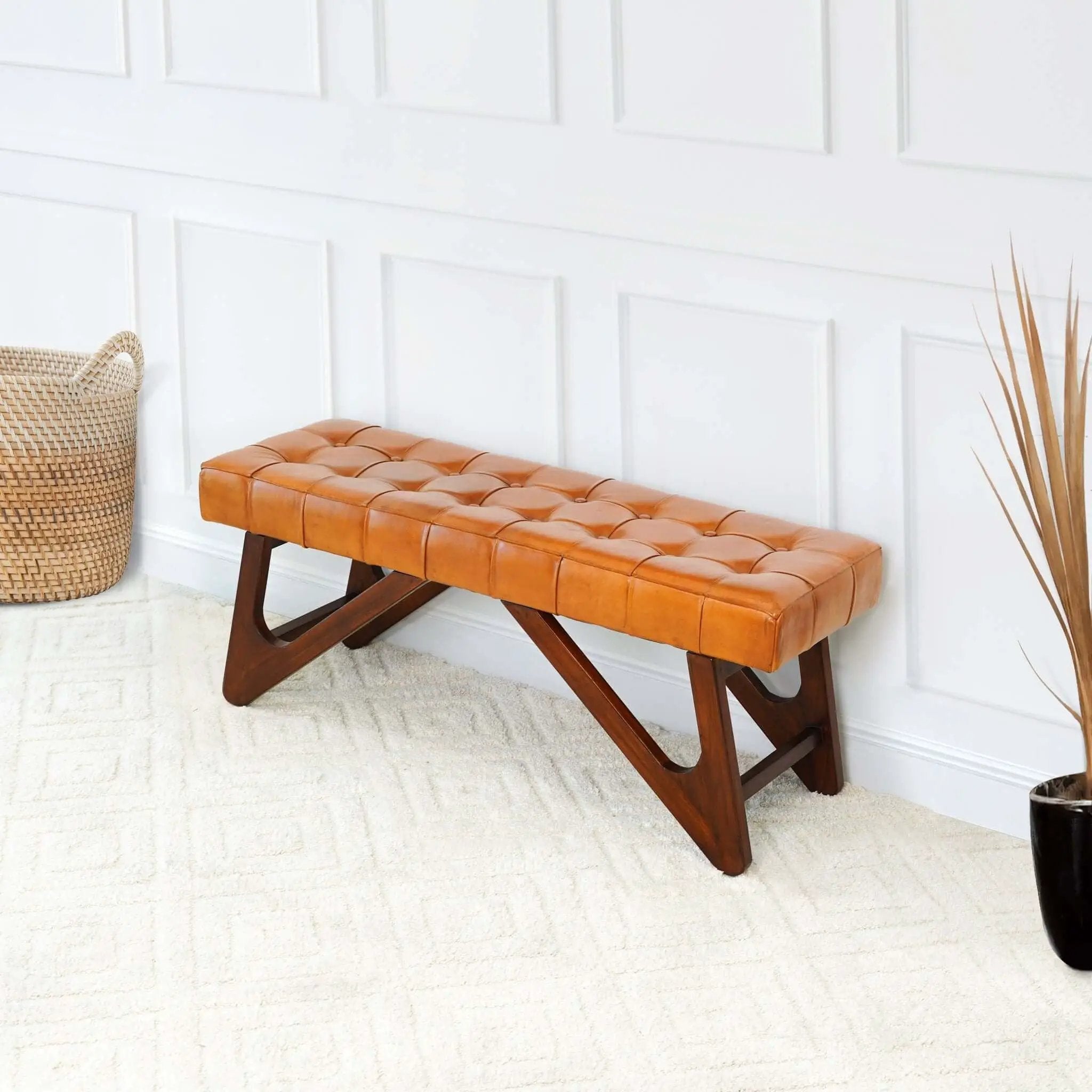 Mia - Bench With Buttons - Brown / Rustic by Unique Piece Furniture