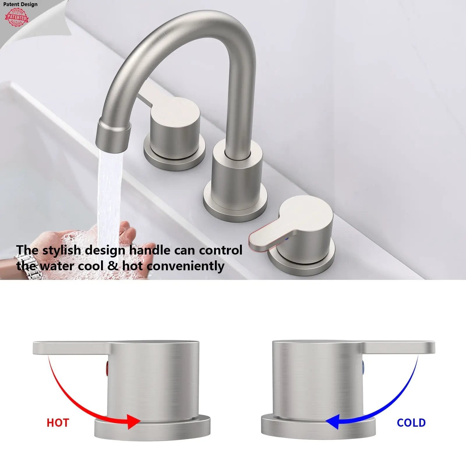 Widespread Bathroom Sink Faucet Brushed Nickel 2-Handle 8 Inch 3-Hole by HouseOfZazla