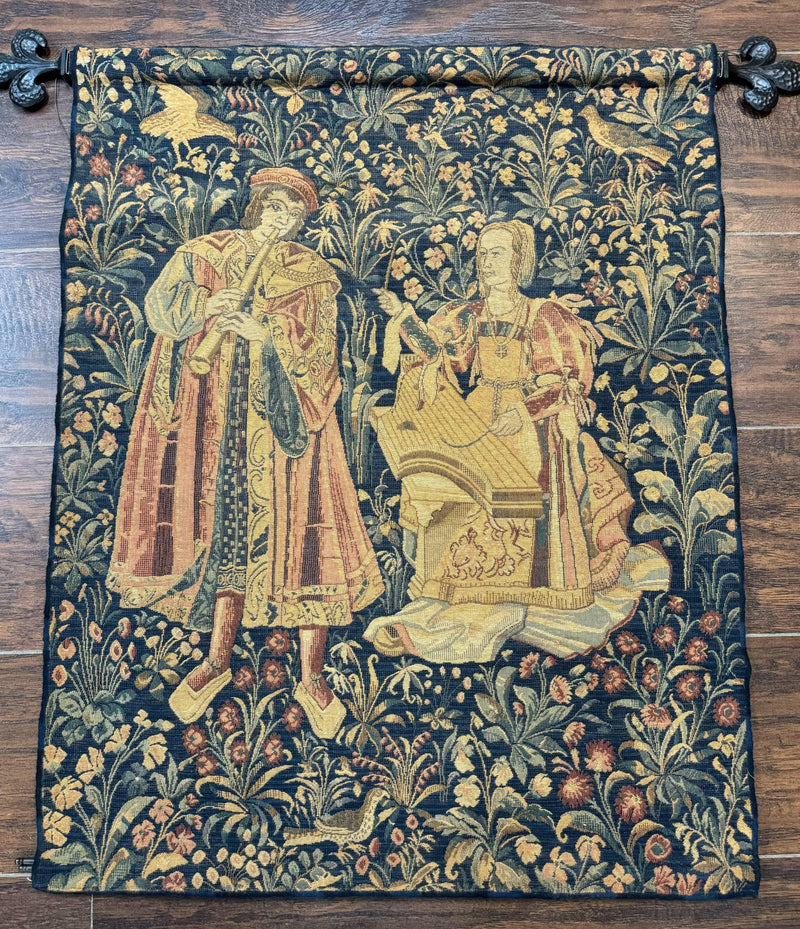 Vintage Belgium Tapestry 2x3 with Red, European Design, Flemish Tapestry by Jewel Rugs