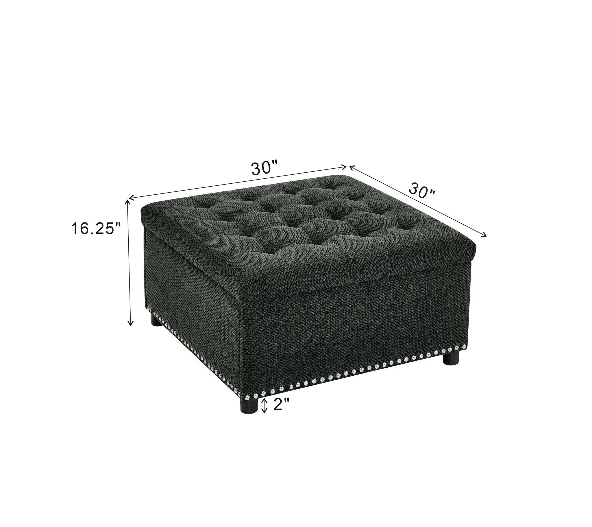 Tufted Storage Ottoman with Nailhead Trim - Dark by HouseOfZazla