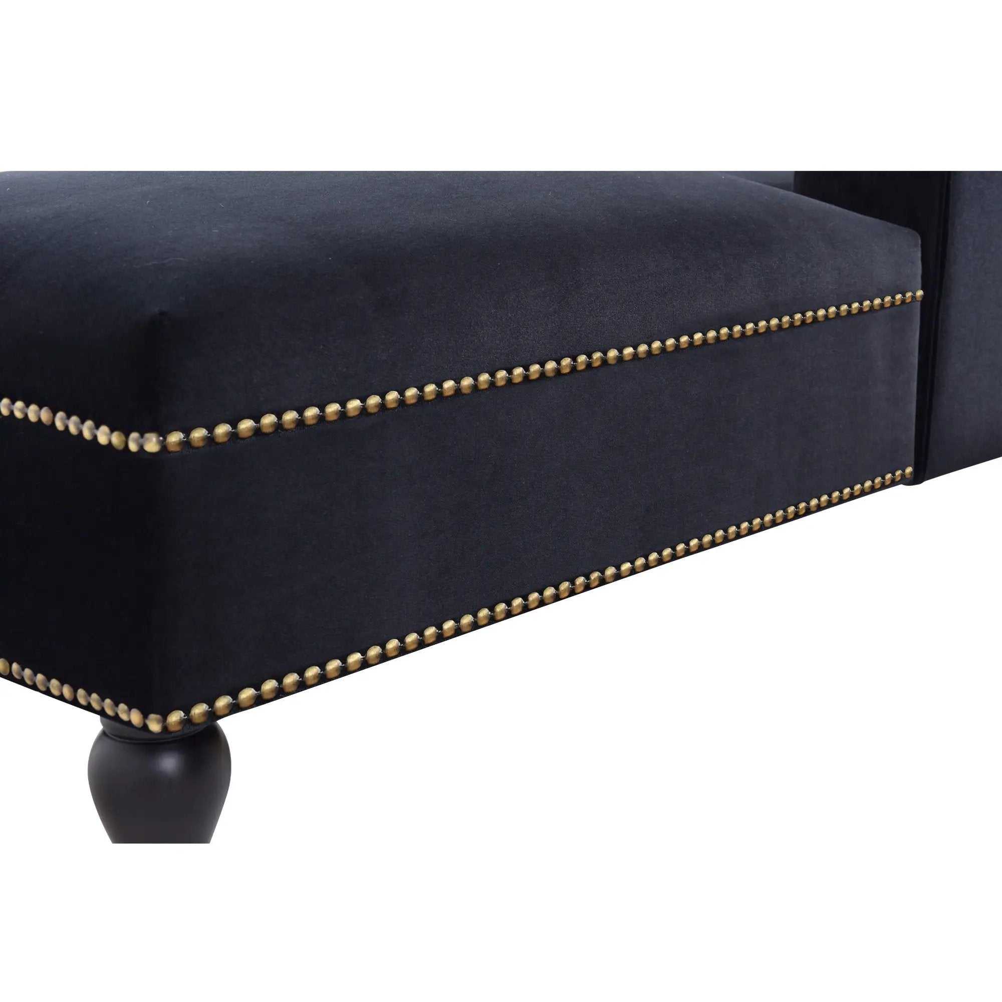 Velvet Chaise Lounge, Button Tufted Right Arm Facing Lounge Chair With Nailhead Trim For Living Room - Black by HouseOfZazla