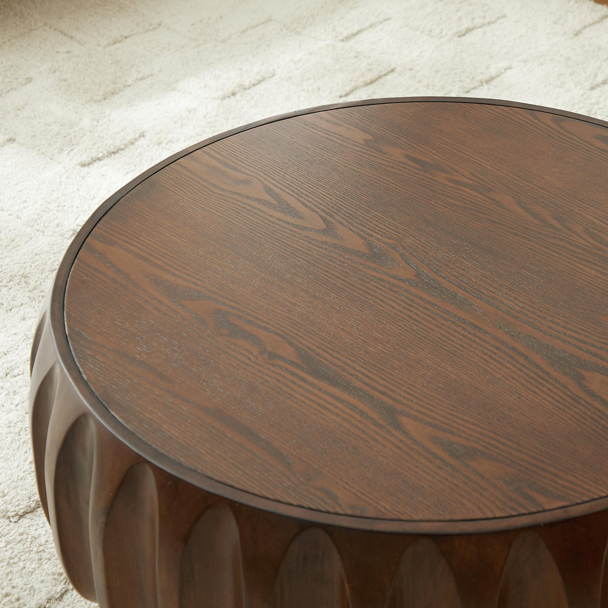 Round Coffee Table with Solid Wood Carved Frame and Elegant Sculptural Design, photo 9 of 9