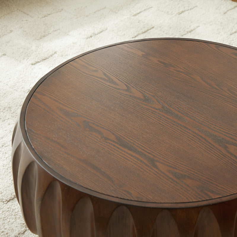 Round Coffee Table with Solid Wood Carved Frame and Elegant Sculptural Design, photo 9 of 9