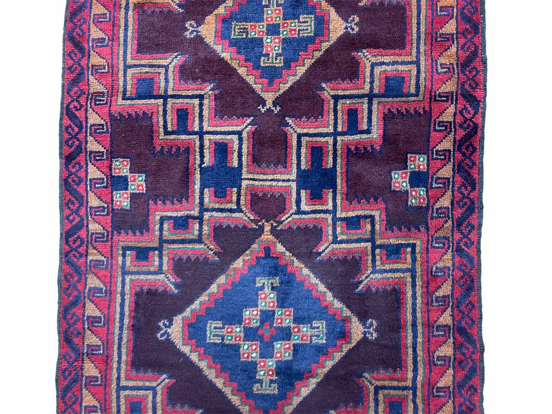 2'11" X 4'6" Vintage Handmade Tribal Wool Rug Balouchi Rug Afghan Rug Geometric by Jewel Rugs