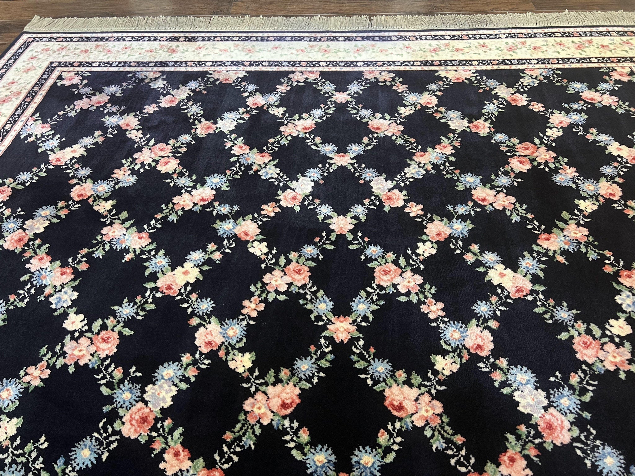 Karastan Rug 8.8 x 12, Garden of Eden #509/1270, Ebony Trellis, Vintage Discontinued Wool Pile Karastan Carpet by Jewel Rugs
