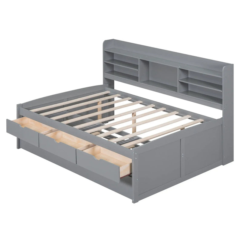 Captain Bed With Built In Bookshelves, 3 Storage Drawers, And Trundle by Unique Piece Furniture