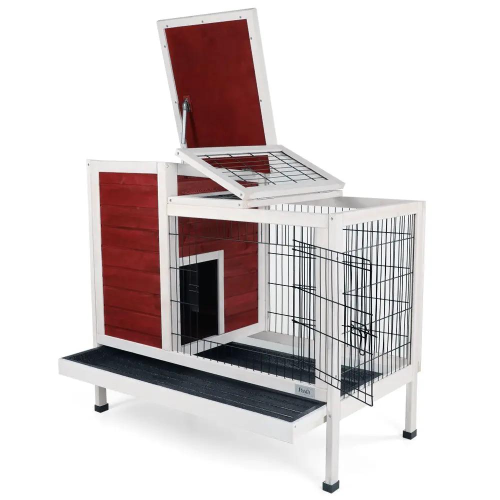 Two Tier Wooden Indoor / Outdoor Rabbit Cage For Small Animals With Runway And Leak-Proof Plastic Tray by HouseOfZazla