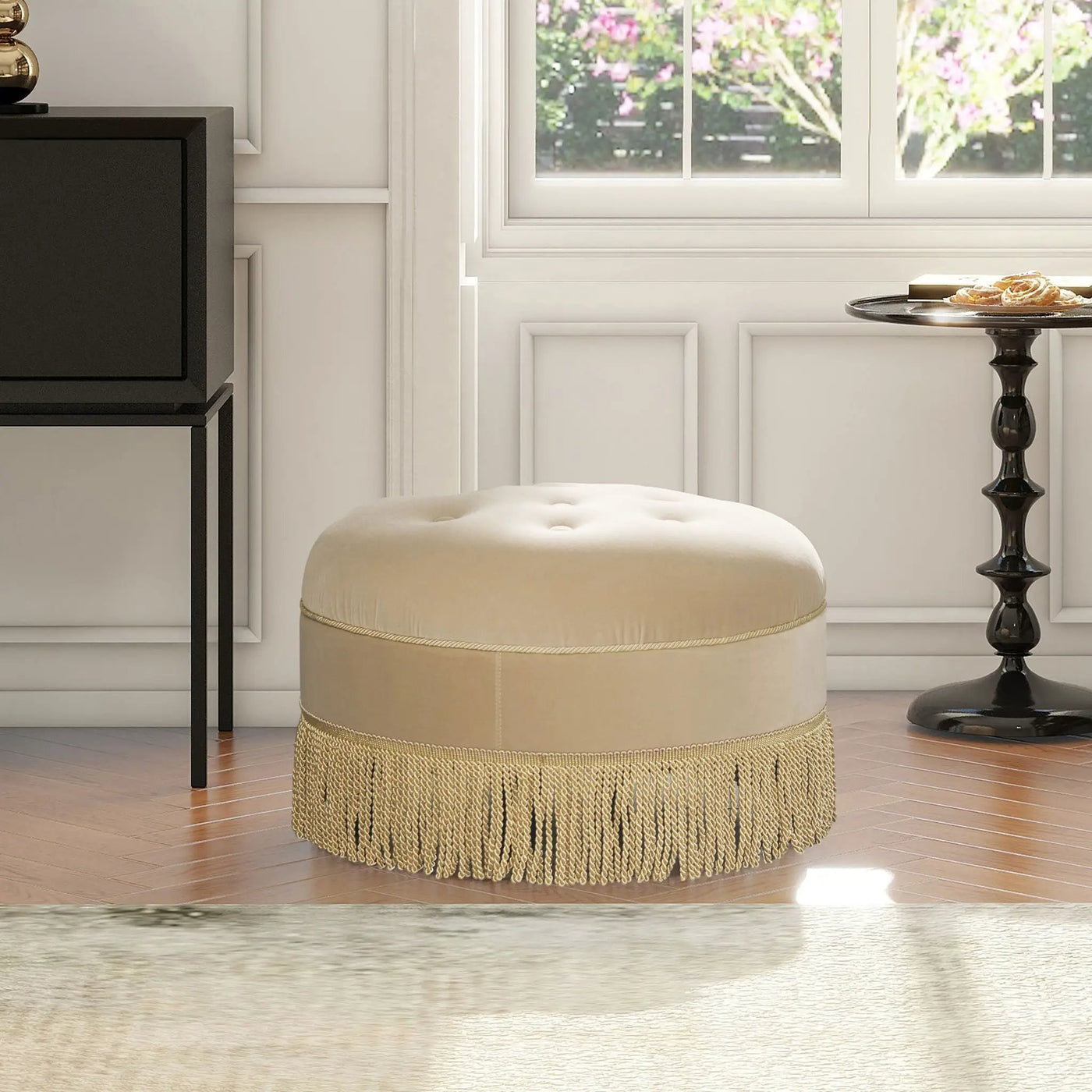 Yolanda - Round Upholstered Accent Ottoman by HouseOfZazla