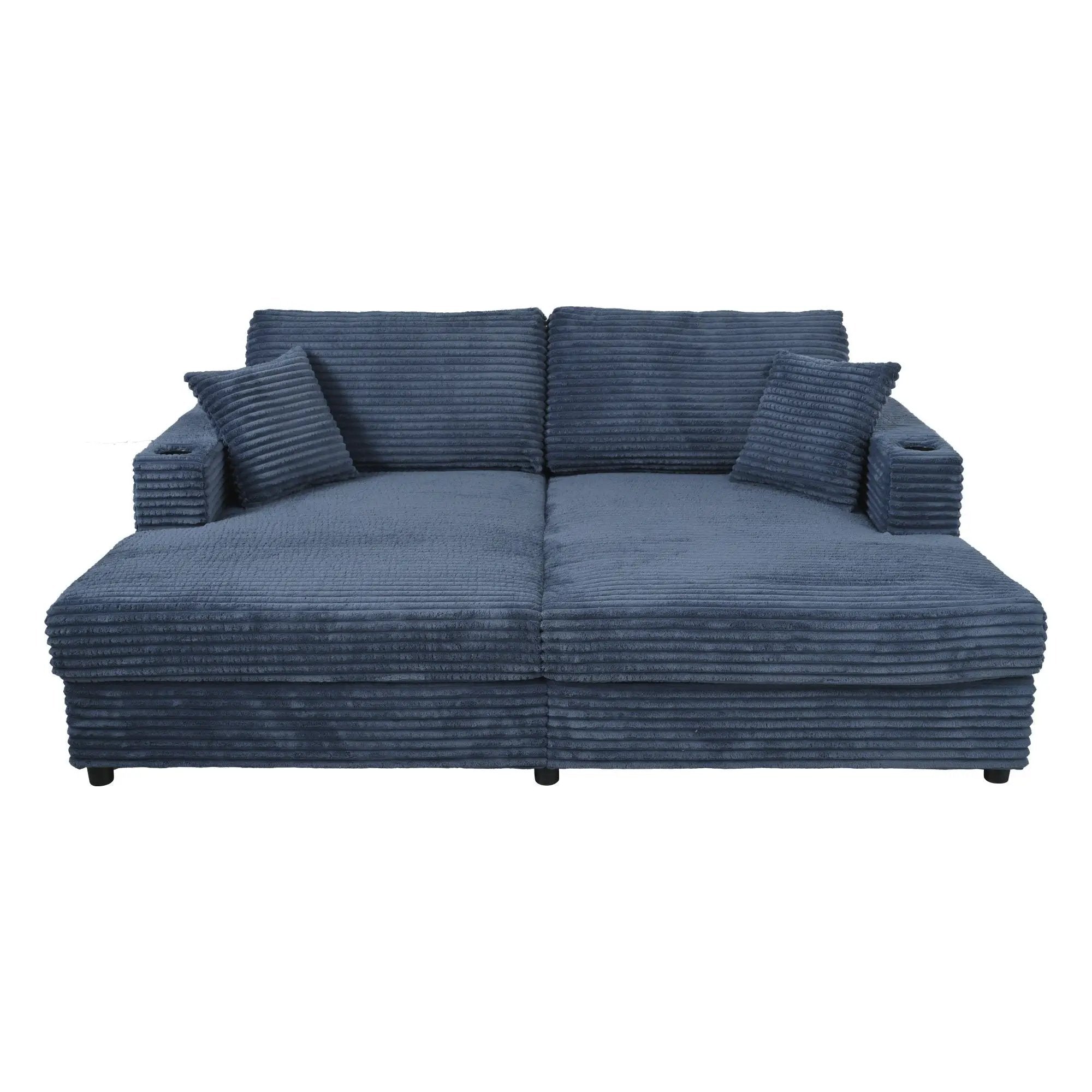 Oversized Loveseat Chaise With 2 USB Ports, 2 Cup Holders And 2 Throw Pillows by HouseOfZazla