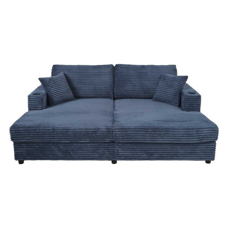 Oversized Loveseat Chaise With 2 USB Ports, 2 Cup Holders And 2 Throw Pillows by HouseOfZazla