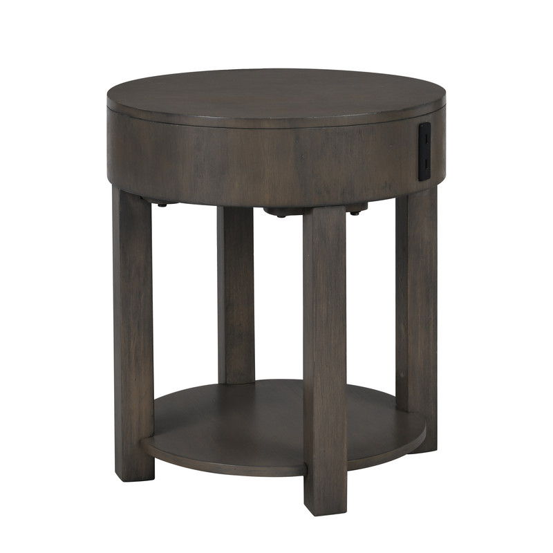 Light Brown MDF End Table with USB Ports - Storage Shelf, photo 4 of 5