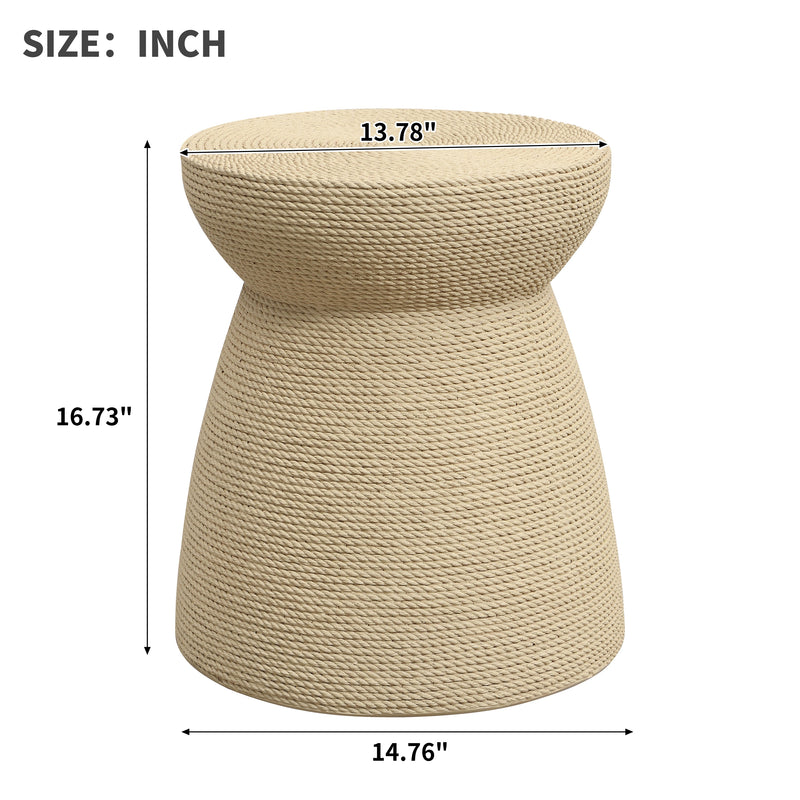 Simulated Rattan Side Table with Magnesium Oxide Construction - Neutral, photo 4 of 10