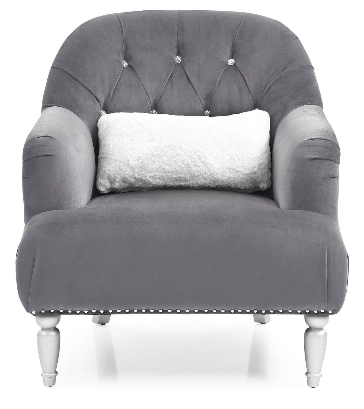 Elegant Traditional Armchair with Tufted Micro Suede and Nailhead Trim - Blue or Dark Gray, photo 7 of 10